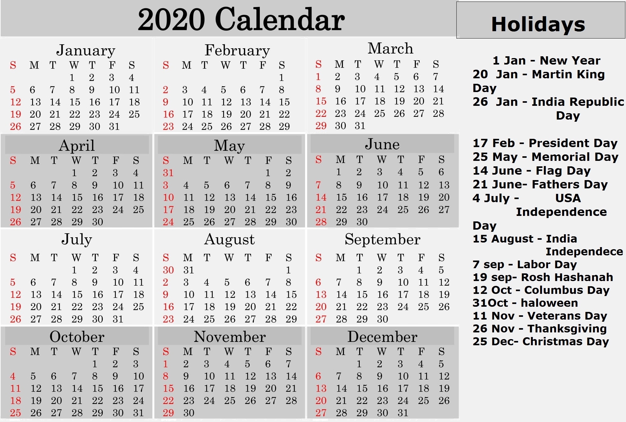 Printable 2020 Calendar With Federal Holidays – Free Latest Remarkable Printable 2020 Calendar Showing Federal Holidays