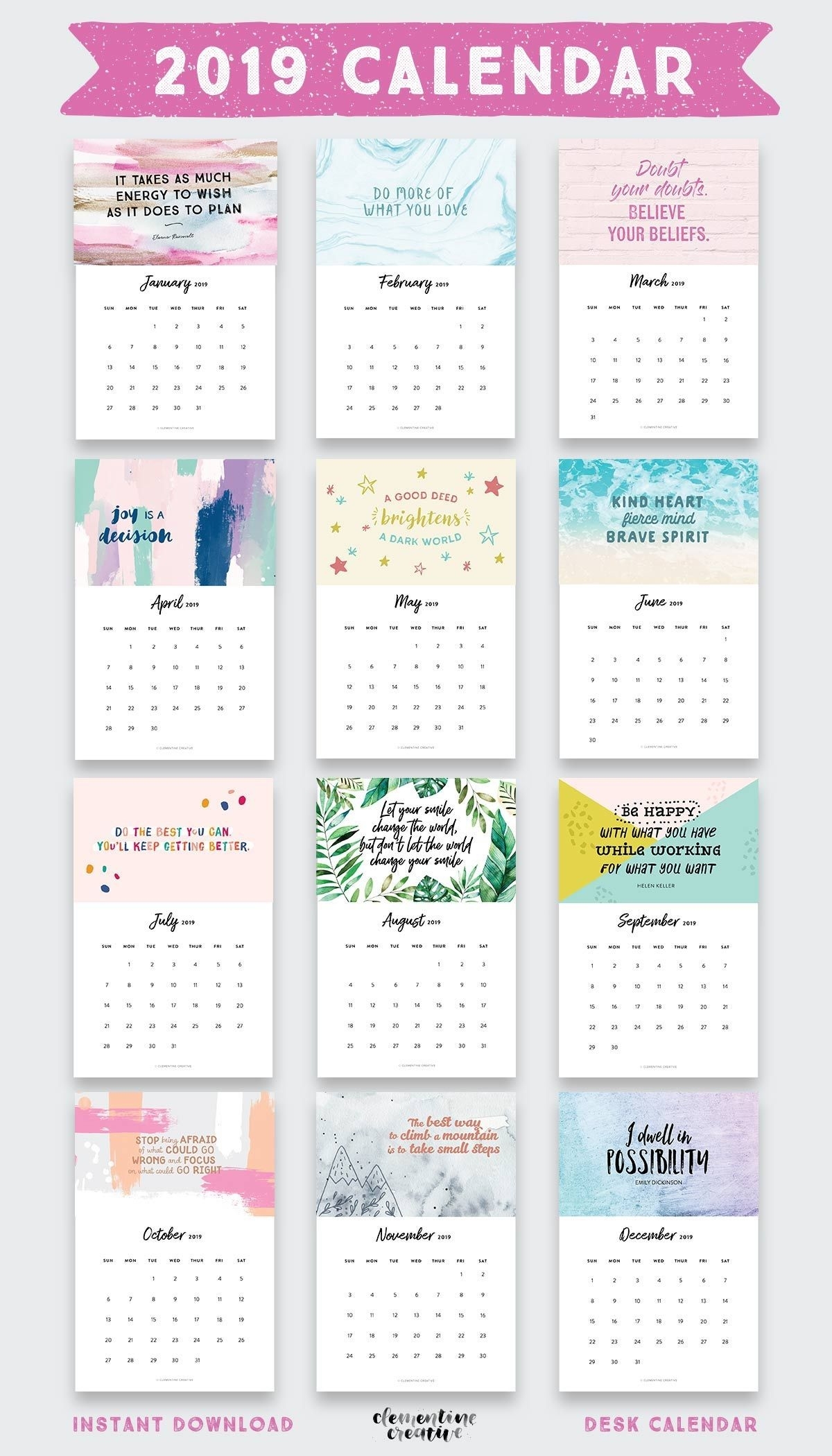 Printable 2020 Inspirational Quotes Calendar (+ Free Bonus 4X6 Monthly Photo Calendar Templates
