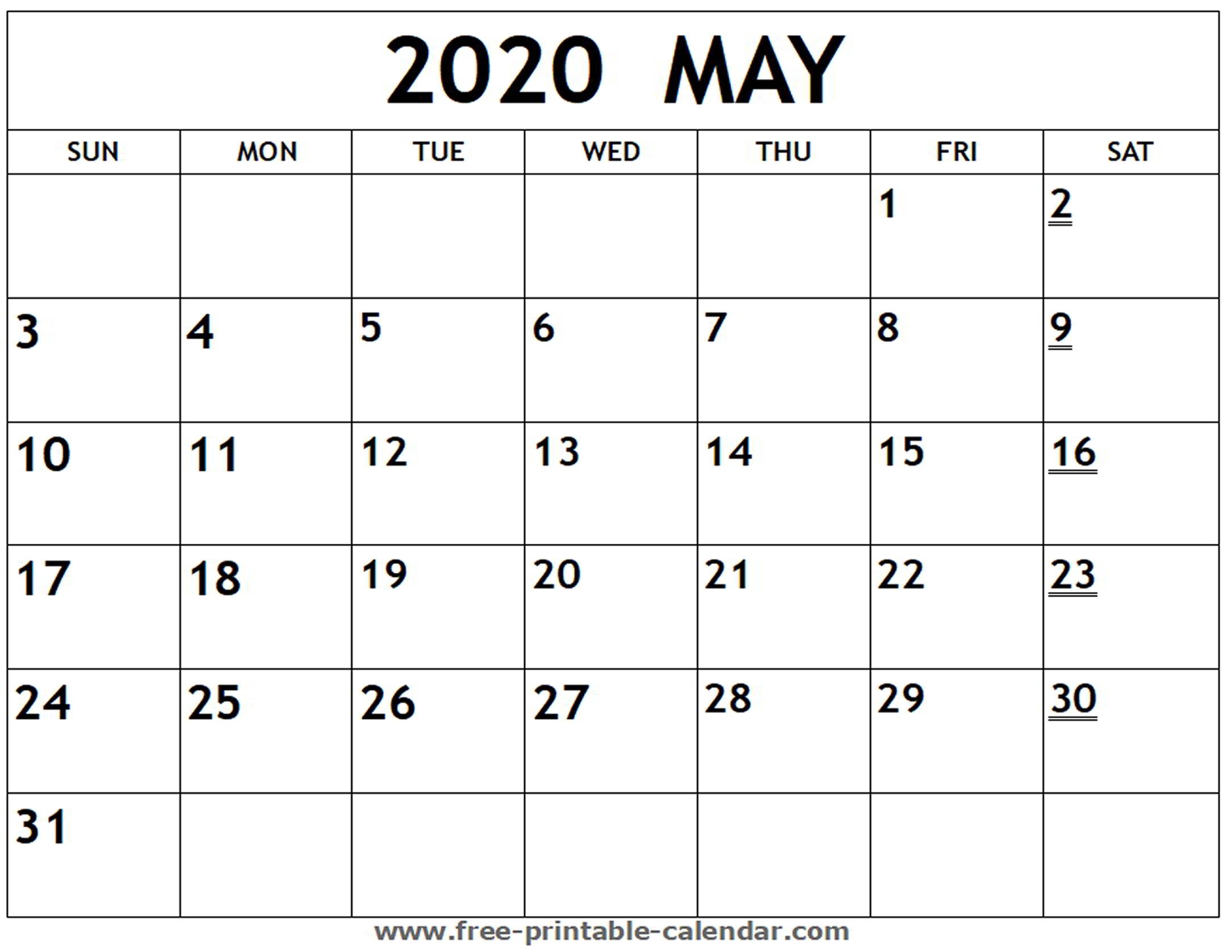 Printable 2020 May Calendar - Free-Printable-Calendar May 2020 Calendar Canada