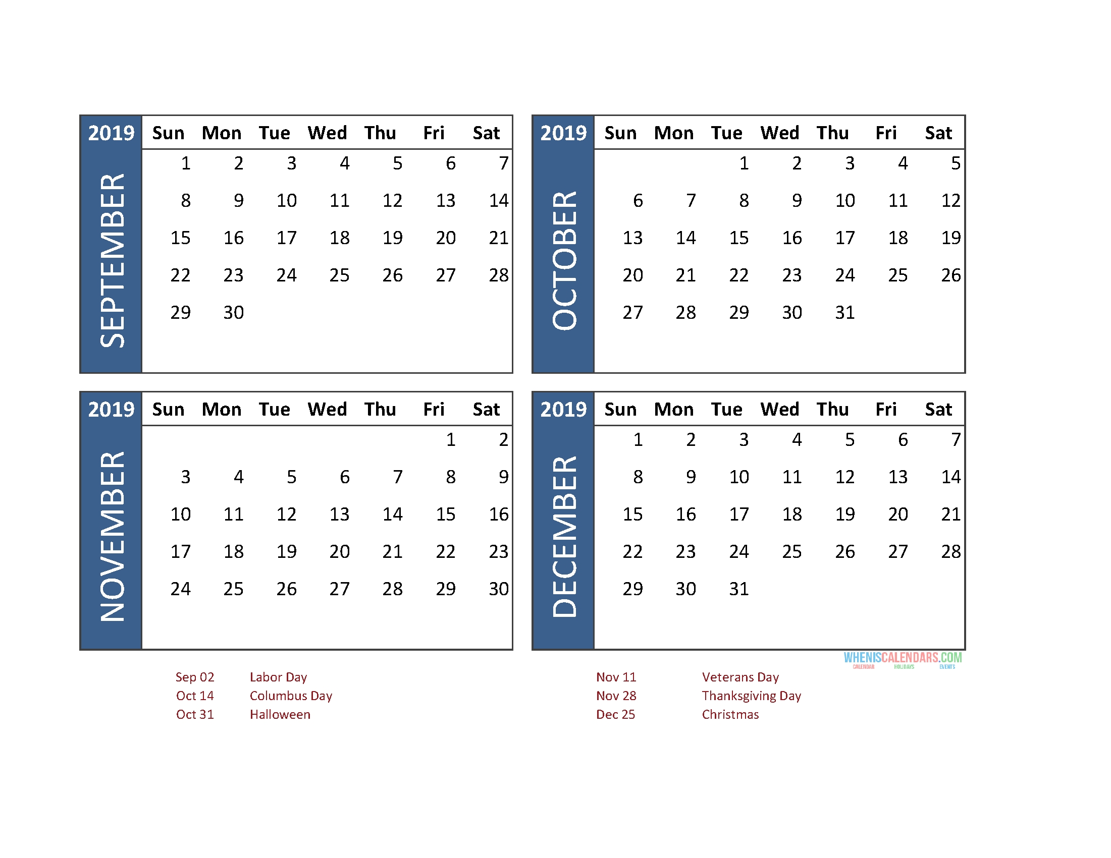 Printable 4 Month Calendar 2019 September October November Perky Printable 4 To A Page Calendar