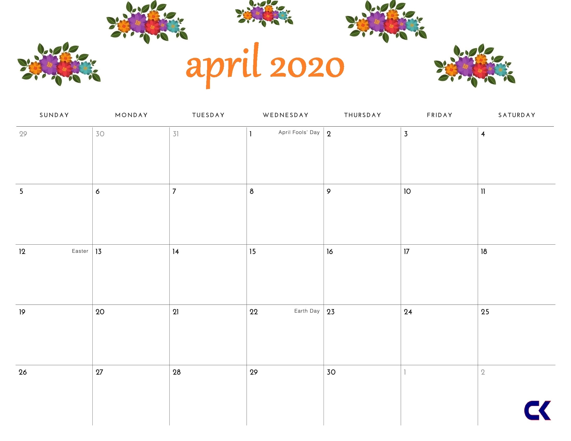 Printable April 2020 Calendar - April 2020 Calendar Easter