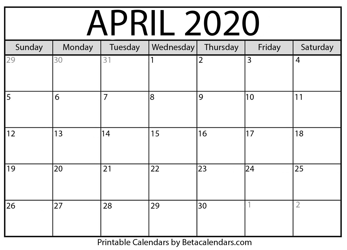 Printable April 2020 Calendar - Beta Calendars 2020 Calendar Good Friday