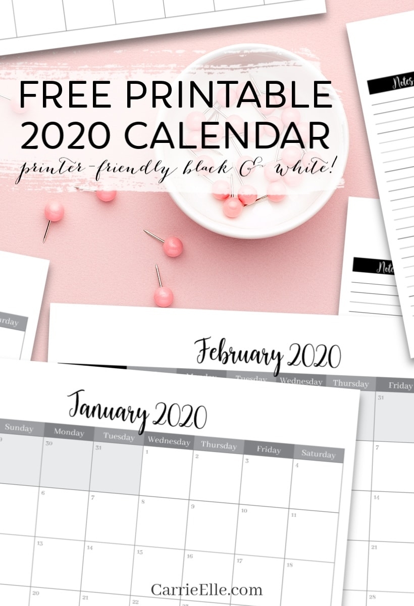 Printable Black And White 2020 Calendar - Carrie Elle Exceptional 2020 Black And White Free Printable Calendar