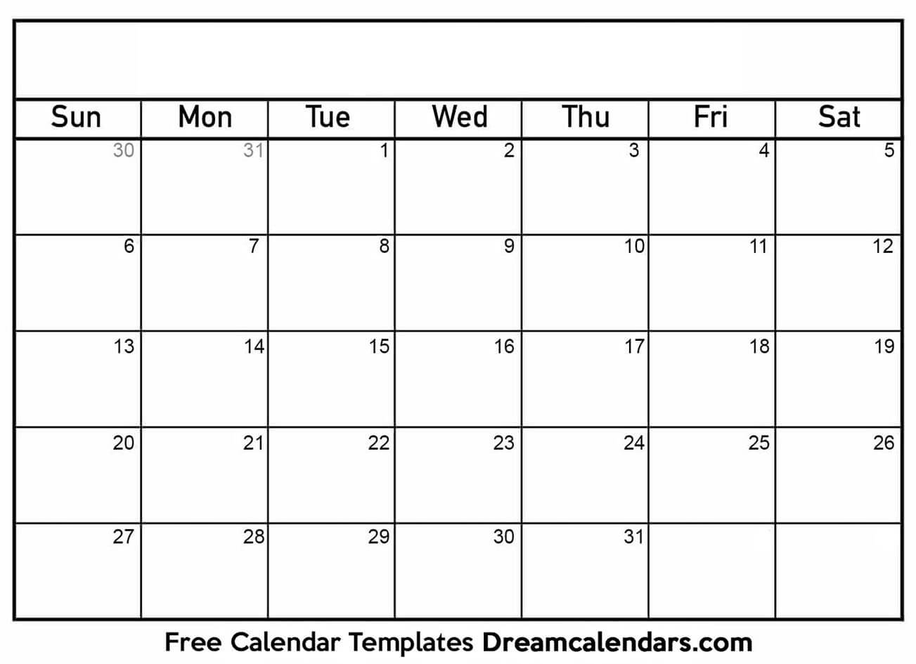 Printable Blank Calendar 2020 | Dream Calendars Blank Calendars With Days Of The Week Not Numbered