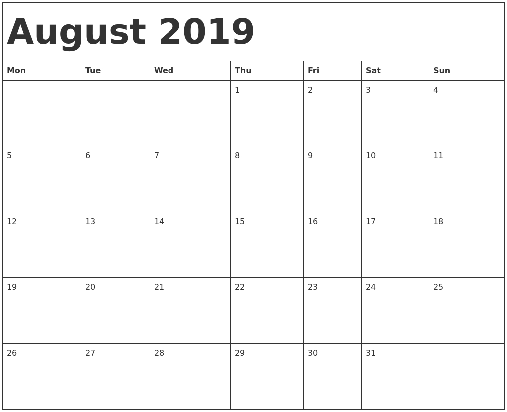 Printable Blank Calendar That Starts On Monday | Monthly Blank Calendar Starting On Monday