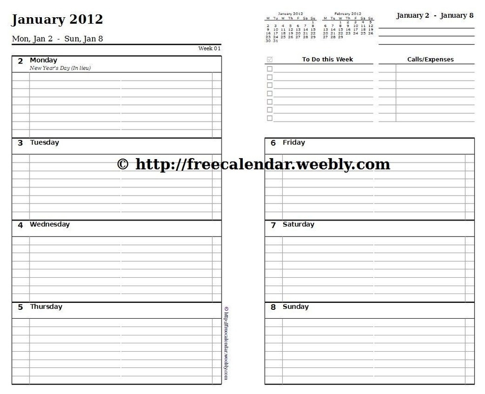Printable Calendar 2012 - Free Printable Calendars 5.5 In X 8.5 In Calendar