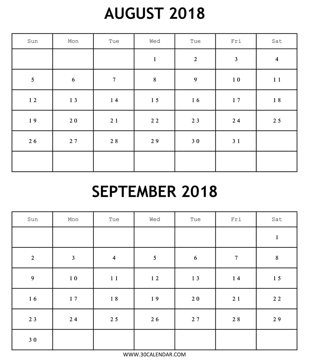Printable Calendar 2018 August September Free | 2 Months Incredible Free Printable 2 Month Blank Calendar