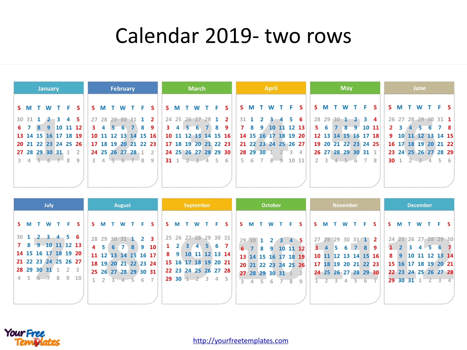 Printable Calendar 2019 Template - Free Powerpoint Templates 6 Month One Page Calendar Powerpoint Template