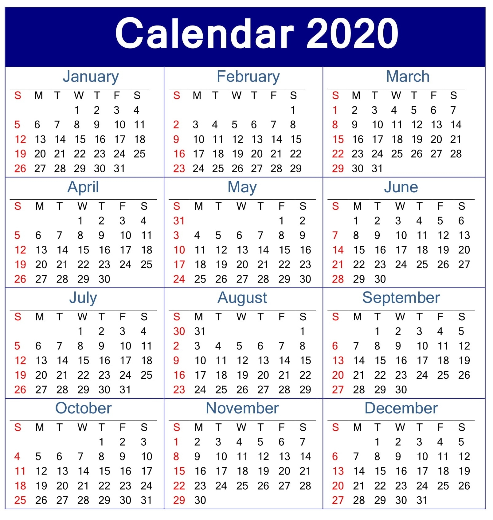 Printable Calendar 2020 Pdf Template – Free Latest Calendar Exceptional Printable Calendar For 2020