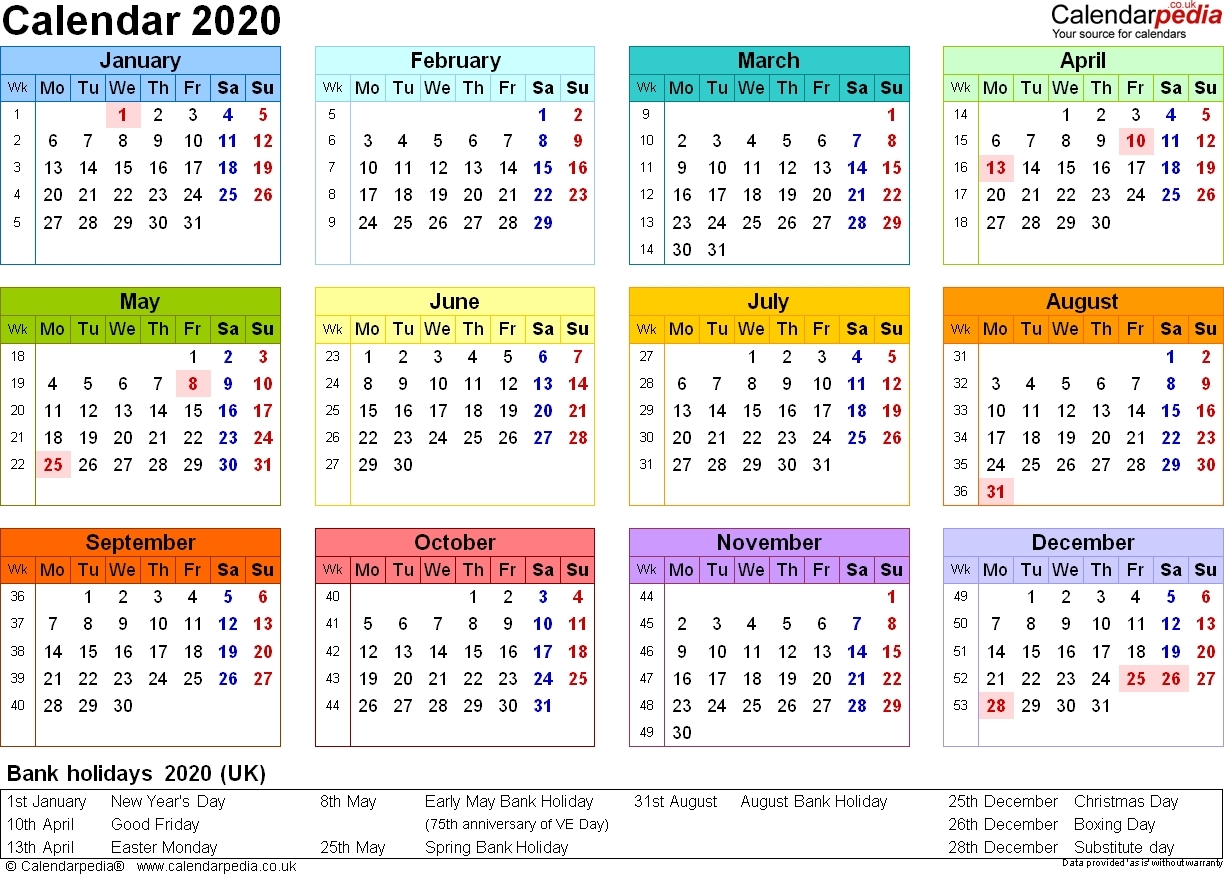 Printable Calendar 2020 With Bank Holidays | Monthly Ks2 Printable Template Calendar Year