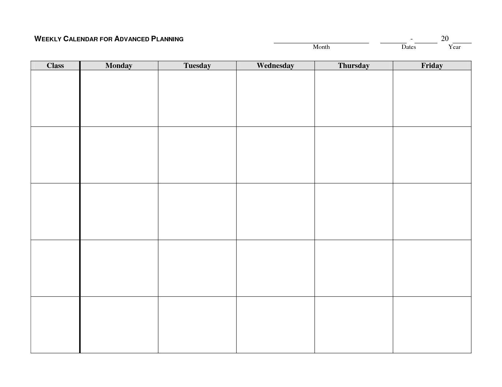 Remarkable Blank Monday To Friday Calendar Template Printable Blank Calendar Template