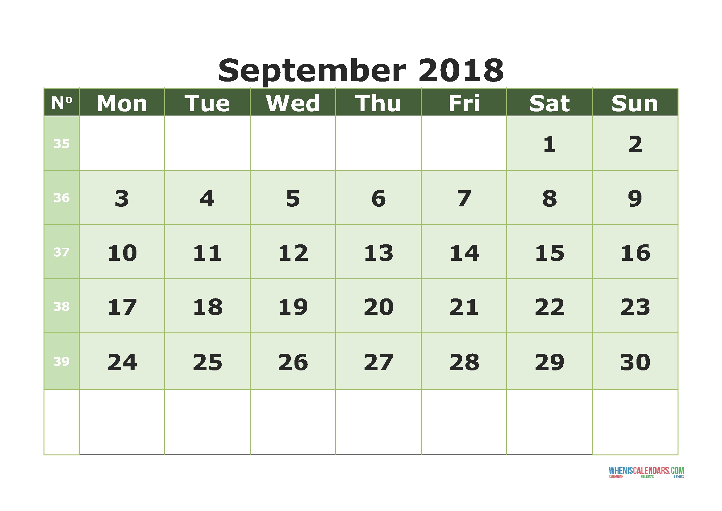 Printable Calendar September 2018 With Week Numbers (Monday Exceptional 2020 Calendar Week 39