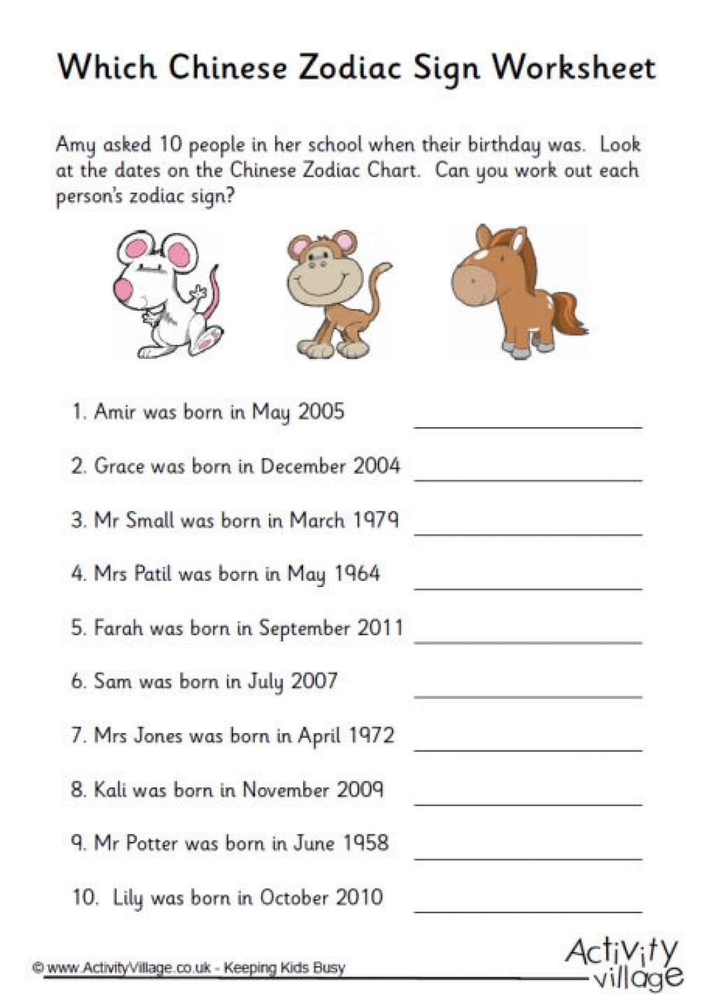 Printable Chinese Zodiac Signs Intended For Lovely | Diamond Printable Chinese Zodiac Sign Worksheet
