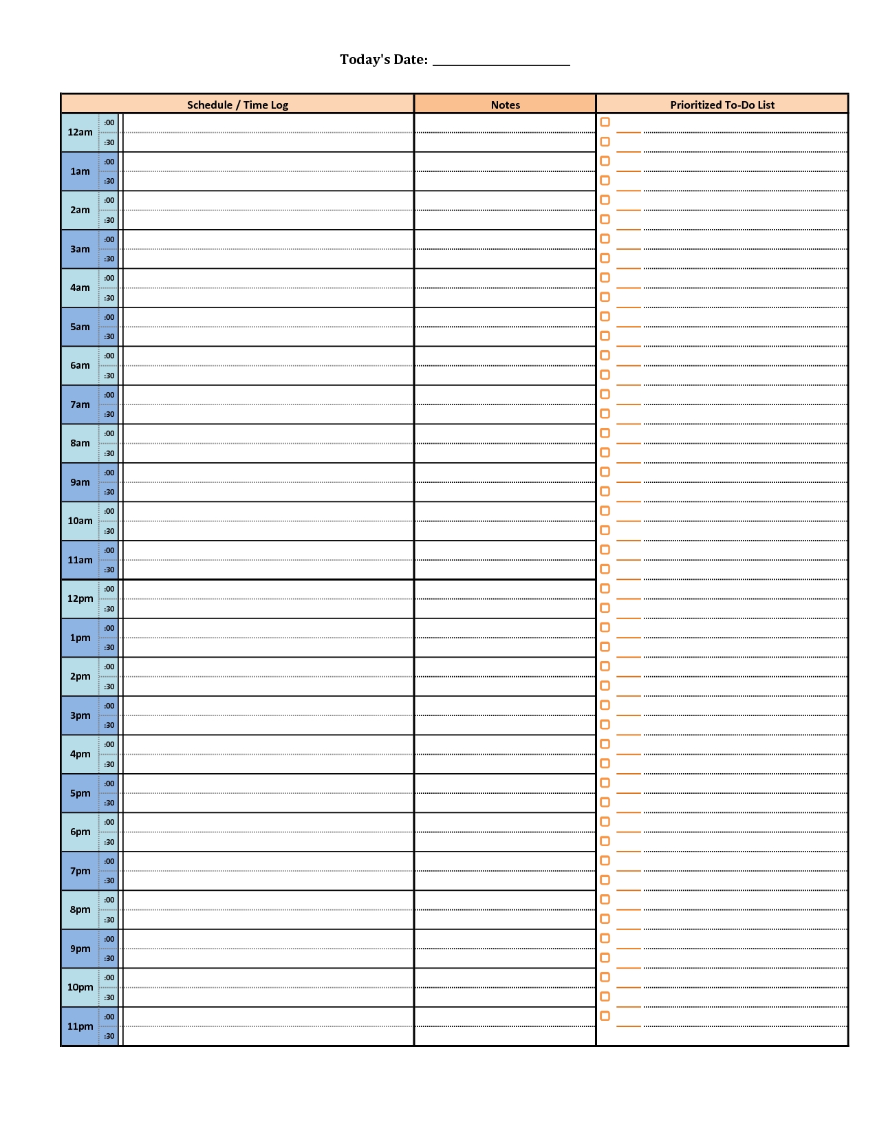 Printable Daily Hourly Schedule Template | Hourly Planner Blank Schedule Template 7 Day 24 Hours