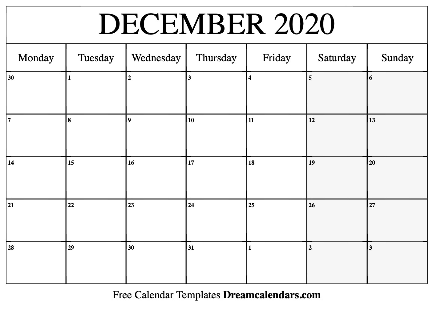 Printable December 2020 Calendar Extraordinary Free Monthly Calendar Jan Till Dec 2020 Printable Free