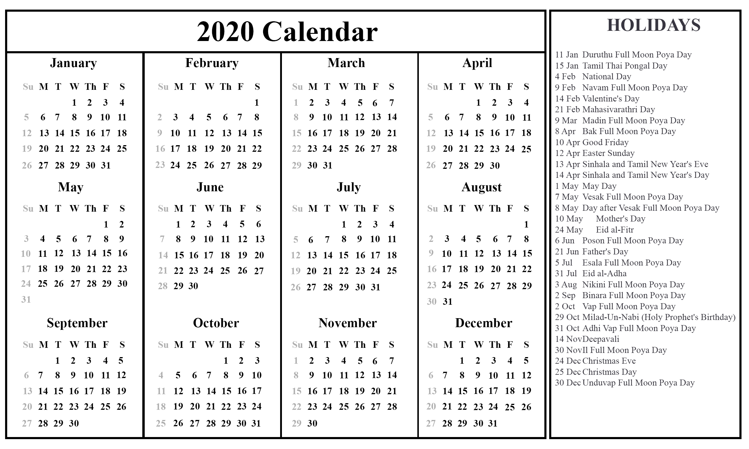 Printable December Calendar Template 2020 List Of Holidays Printable