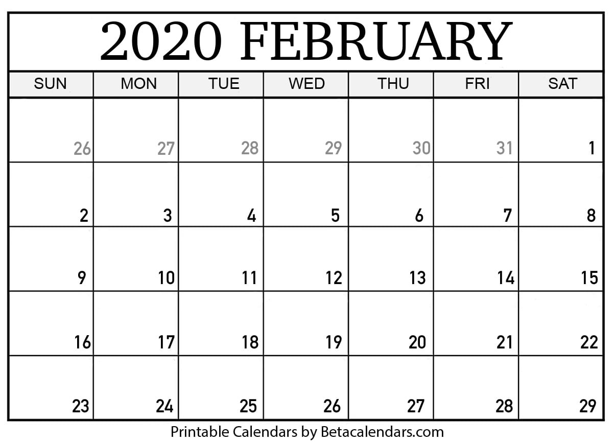 Printable February 2020 Calendar - Beta Calendars Feb 2 2020 Calendar