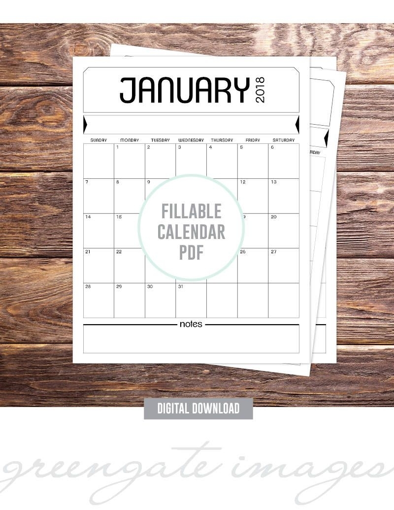 Printable Fillable Calendar Pdf - Editable Calendar, 2018 Printable Calander 8.5 X 11
