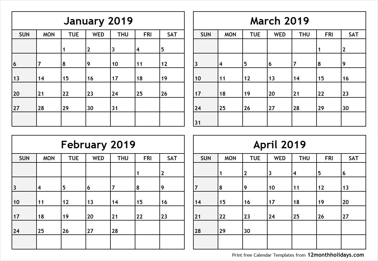 Printable Four Months Per Page 2020 Calendar | Example-4 Perky Four Month Calendar Small Printable