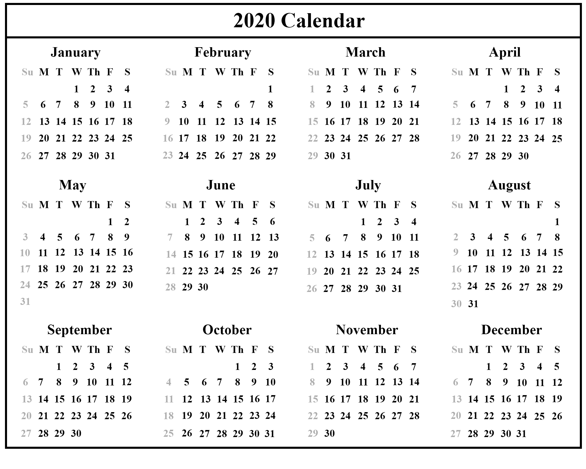 Printable Free Download Singapore Calendar 2020 [Pdf, Excel Year 2020 Calendar Singapore