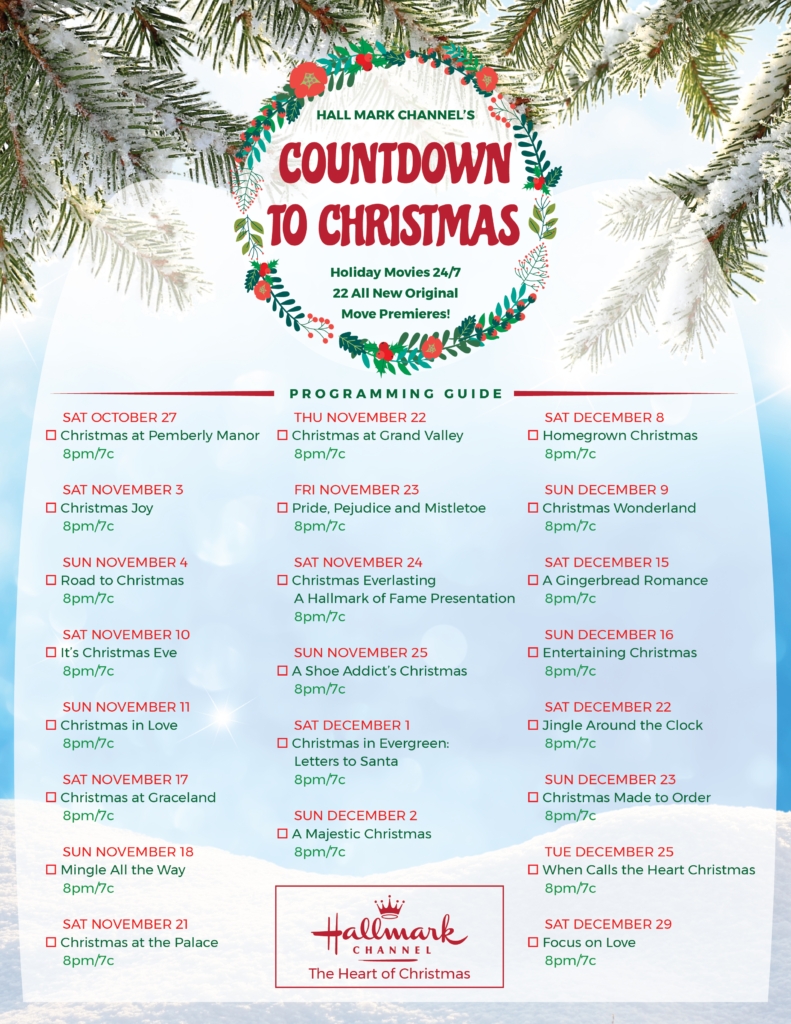 Printable Hallmark Christmas Movie Checklist. #holiday Printable Christmas Count Down 2020