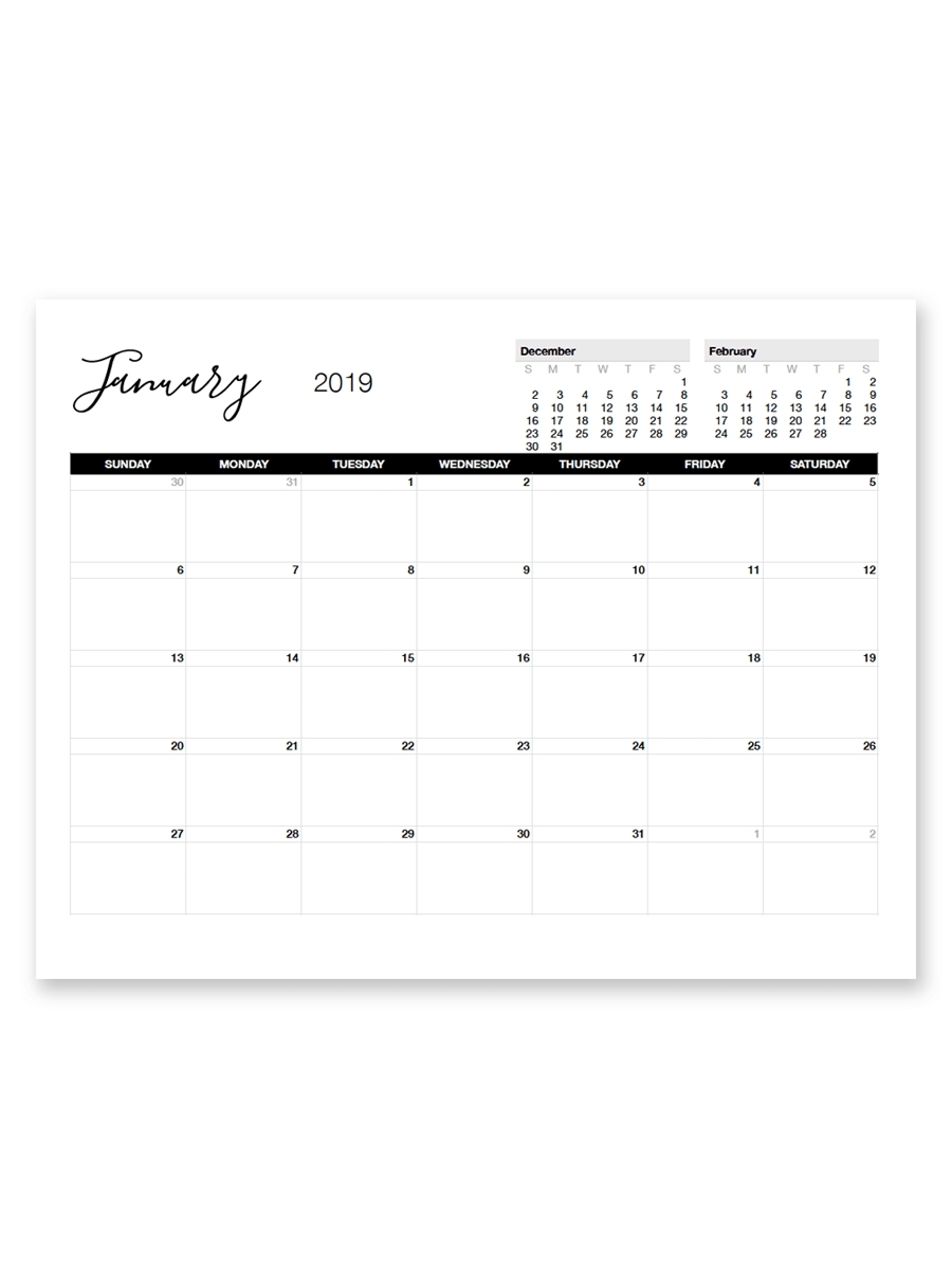 Printable January 2019 Calendar | Printable Calendar Remarkable Printable Calander 8.5 X 11