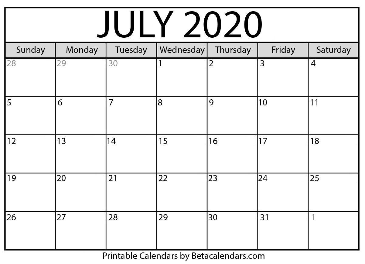 Printable July 2020 Calendar - Beta Calendars Dashing Printable Monthly Calendar With No Weekends