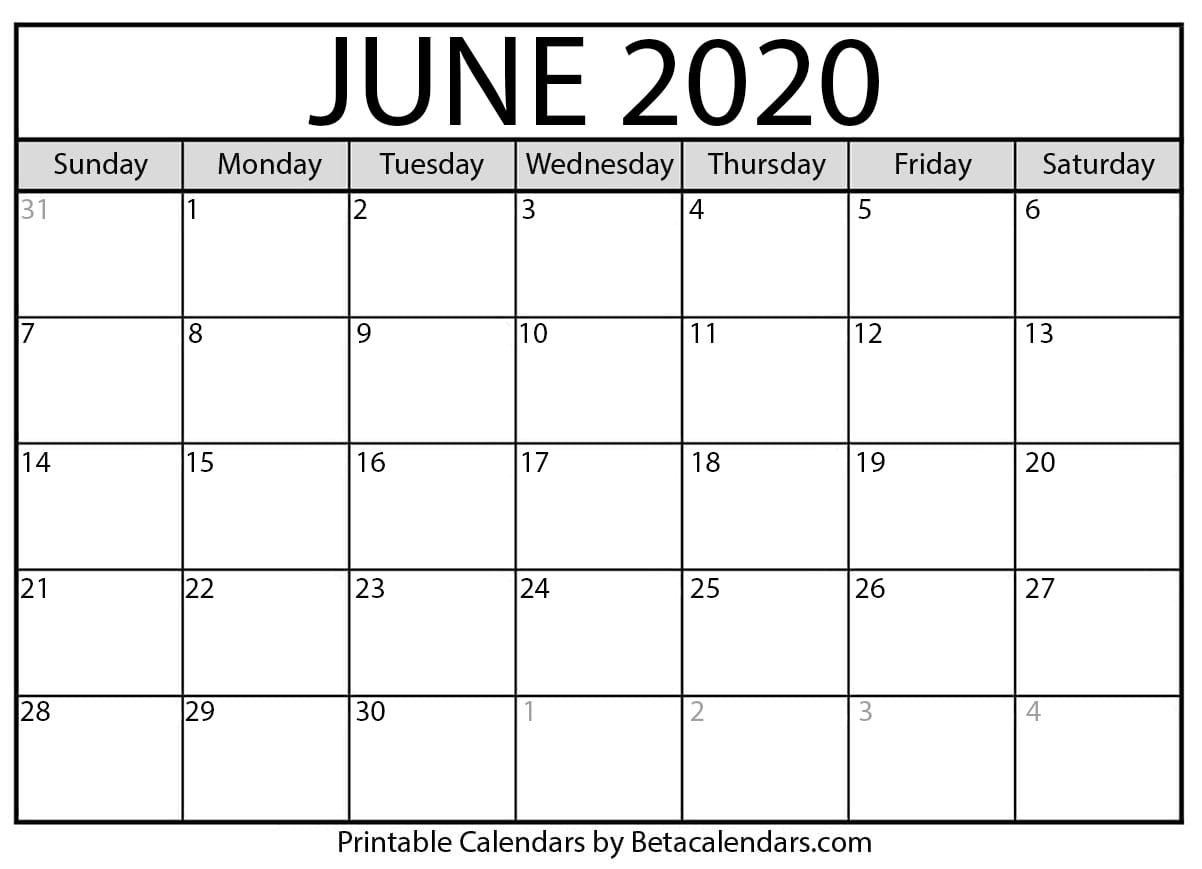 Printable June 2020 Calendar - Beta Calendars Printable Calendar With Numbered Days 2020