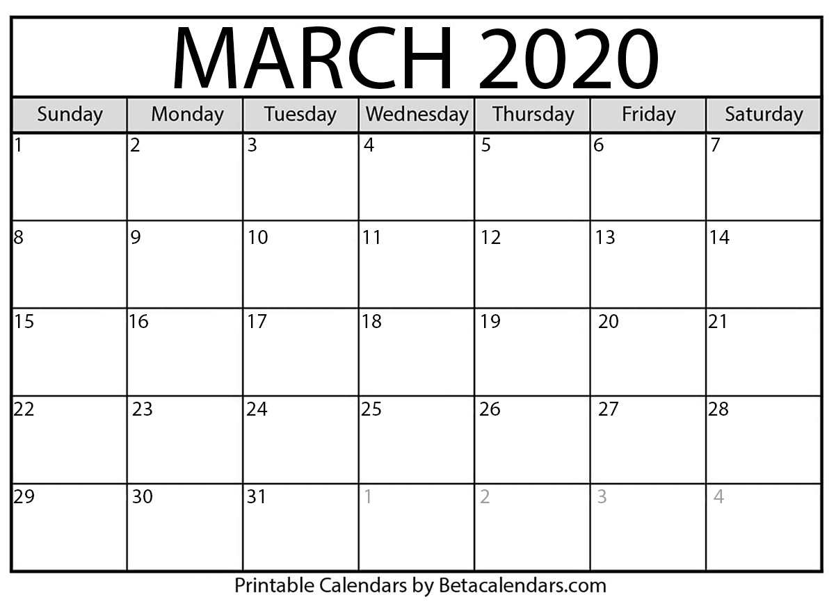 Printable March 2020 Calendar - Beta Calendars Exceptional Blank Calendar Template 2020 No Weekends