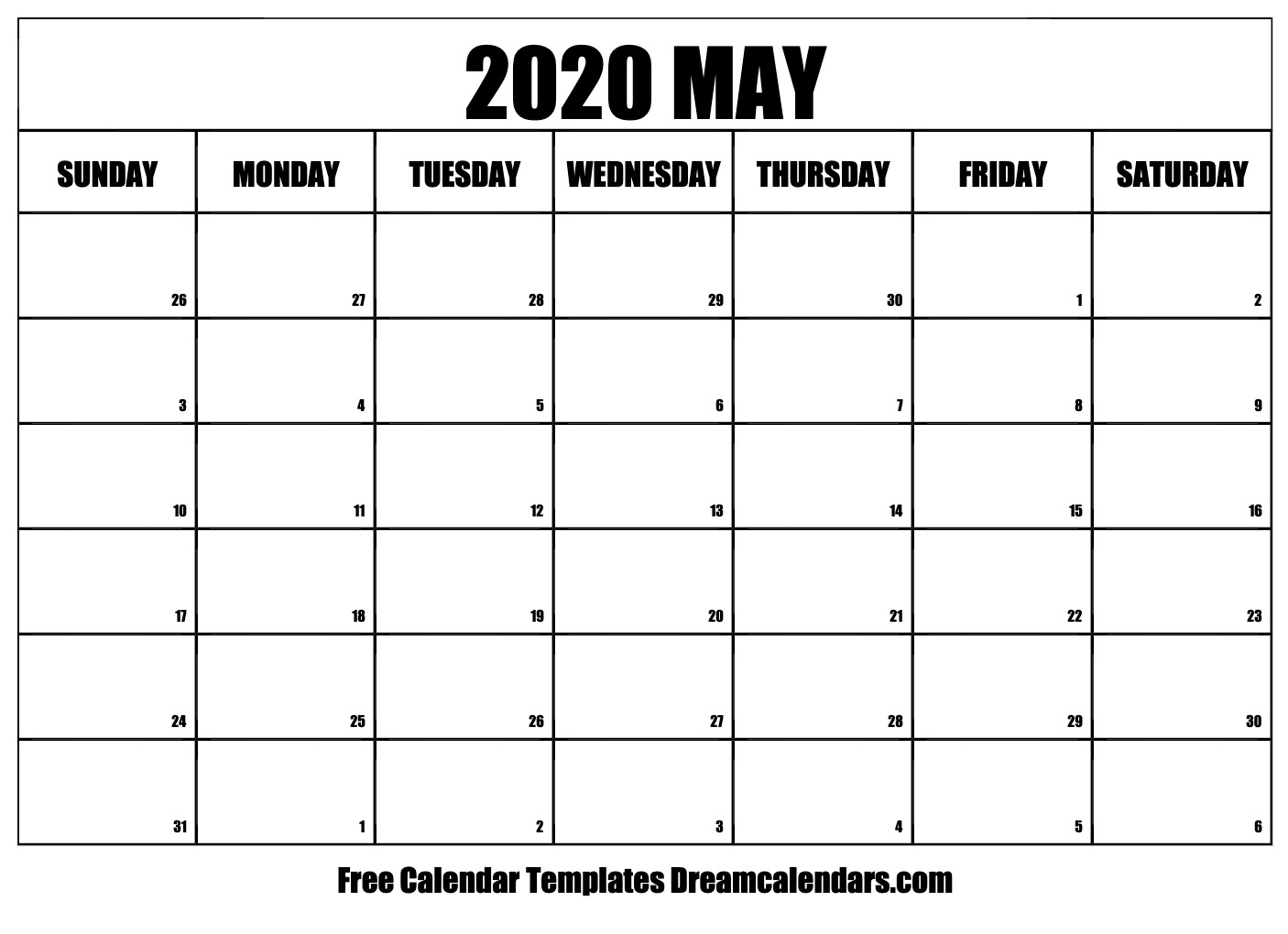 Printable May 2020 Calendar May 1 2020 Calendar