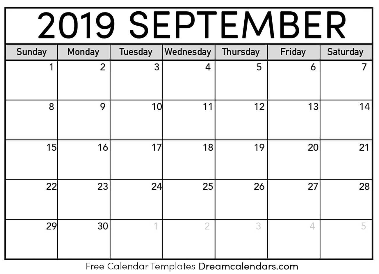 Printable September 2019 Calendar Perky Calendar Showing Monday Through Friday