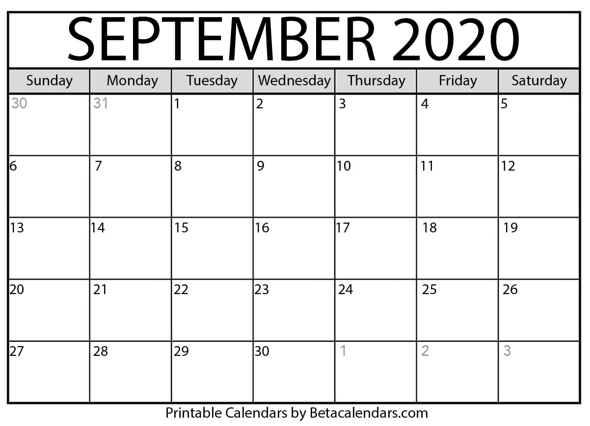 Printable September 2020 Calendar - Beta Calendars Printable Gregorian Calendar With Week Numbers