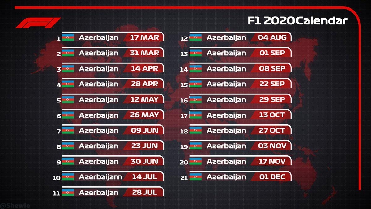 Proposed Racing Calendar For 2020. : Formuladank 2020 F1 Race Calendar
