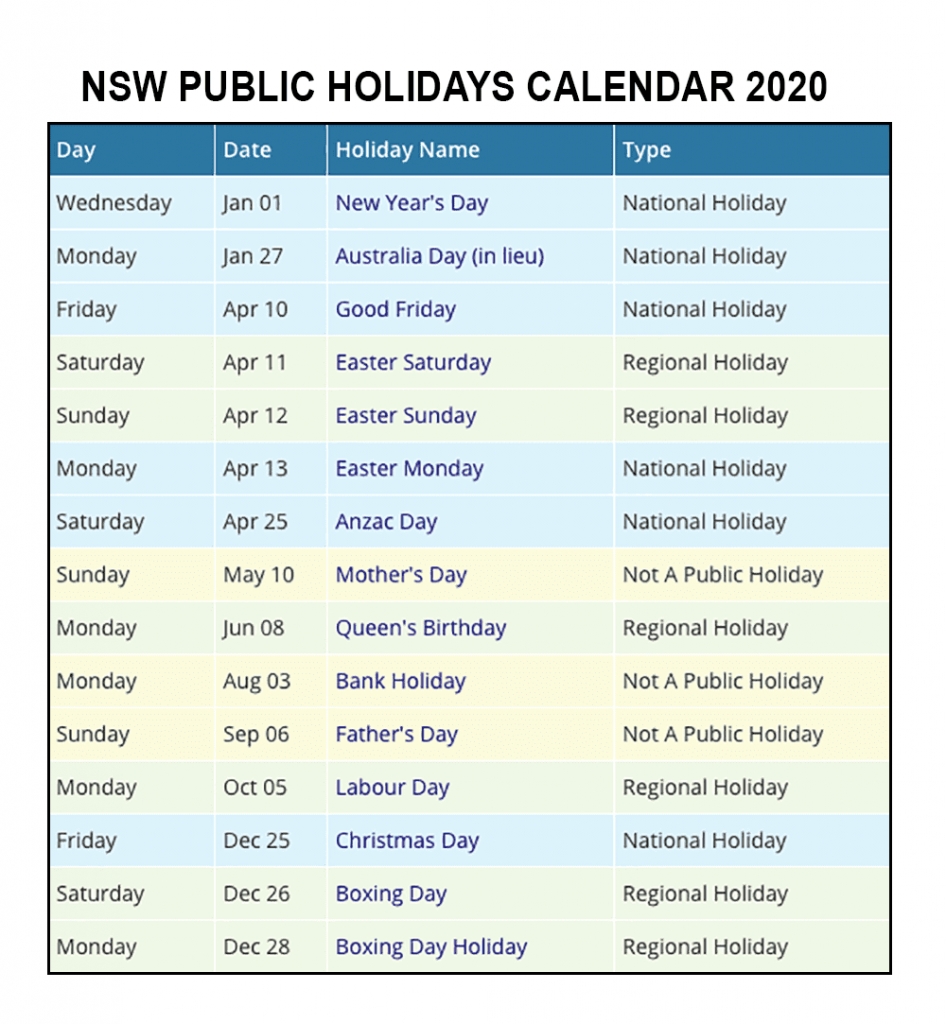 Public Holidays Calendar 2020 | Nsw School Holidays Impressive 2020 Calendar Nsw Public Holidays