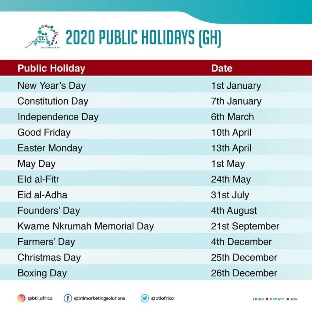 Public Holidays In Ghana 2020 - Vibeweek Remarkable Ghanaian Calendar With Holidays 2020