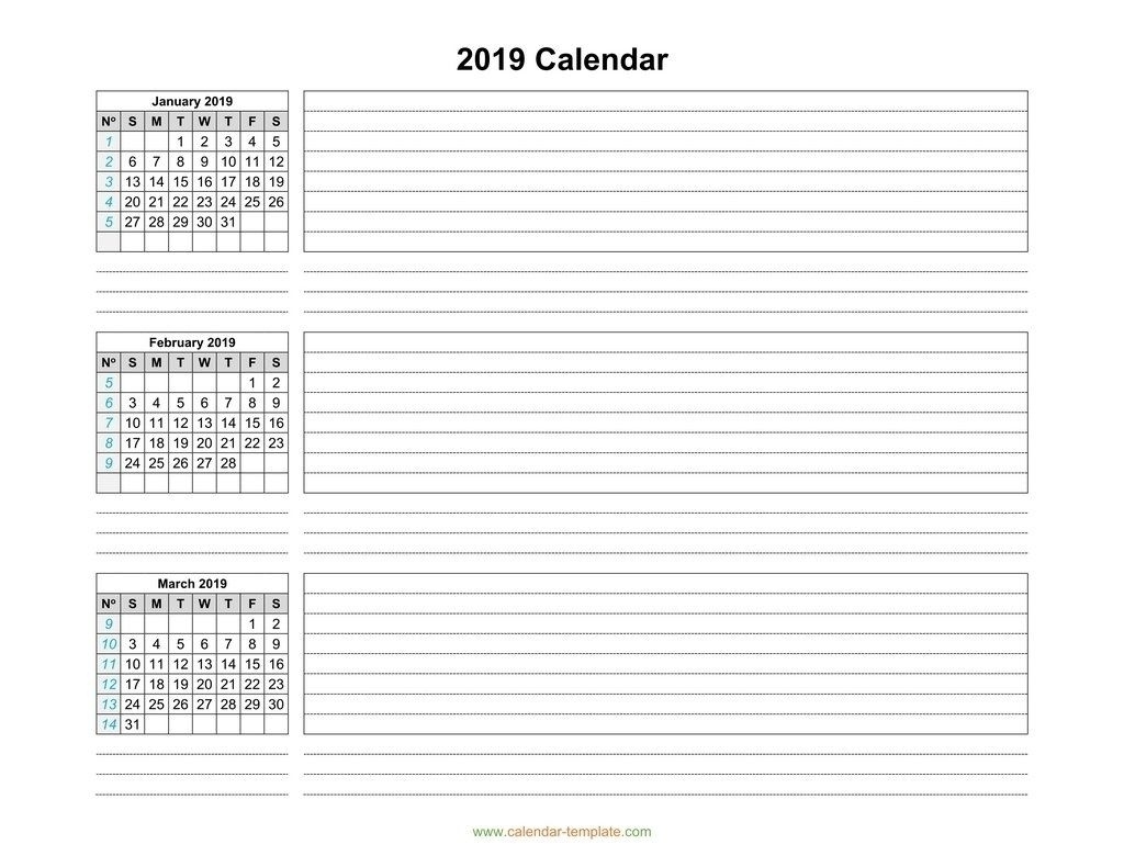 Quarterly Calendar 2019 Template, Three Months Per Page Free Remarkable Free Calendar Printable Three To Page