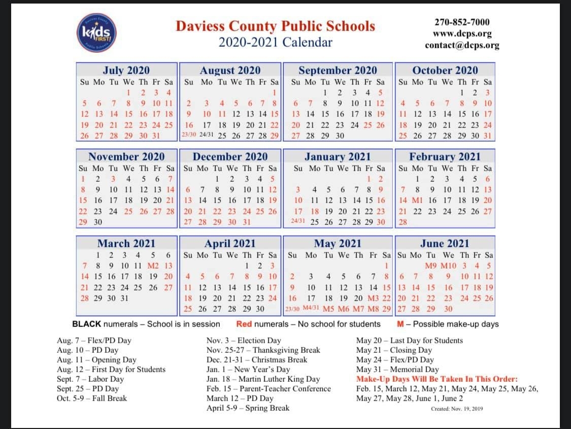 School Districts Approve 20-21 Calendars - The Owensboro Times Perky 2020 Calendar Matches What Year