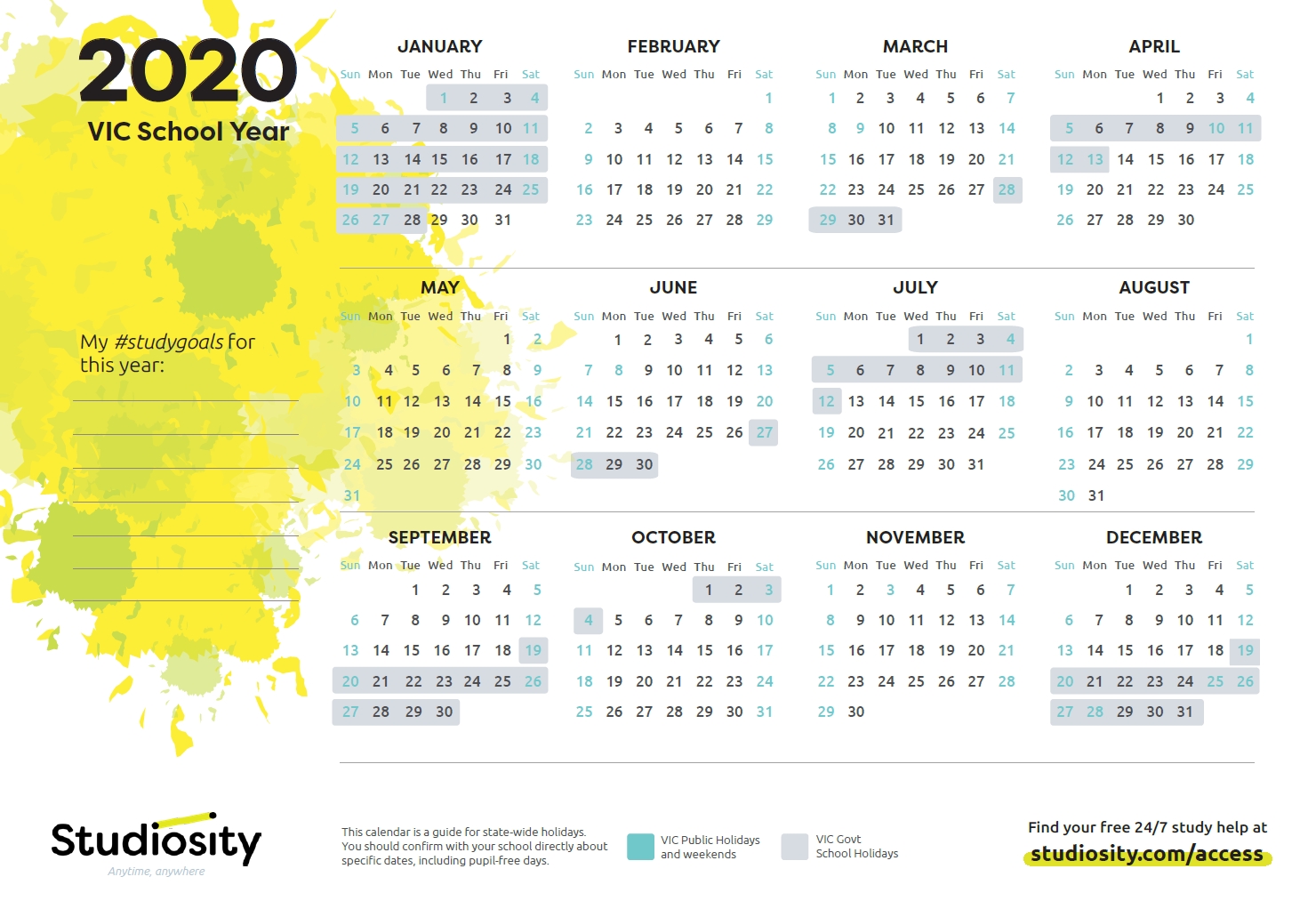 School Terms And Public Holiday Dates For Vic In 2020 Printable 2020 Calendar With School Terms And Public Holidays