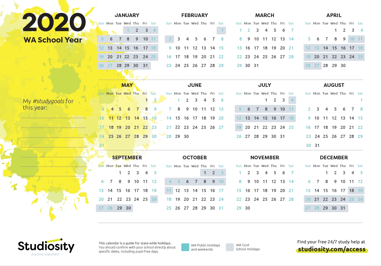School Terms And Public Holiday Dates For Wa In 2020 Perky Printable 2020 Calendar With School Terms And Public Holidays