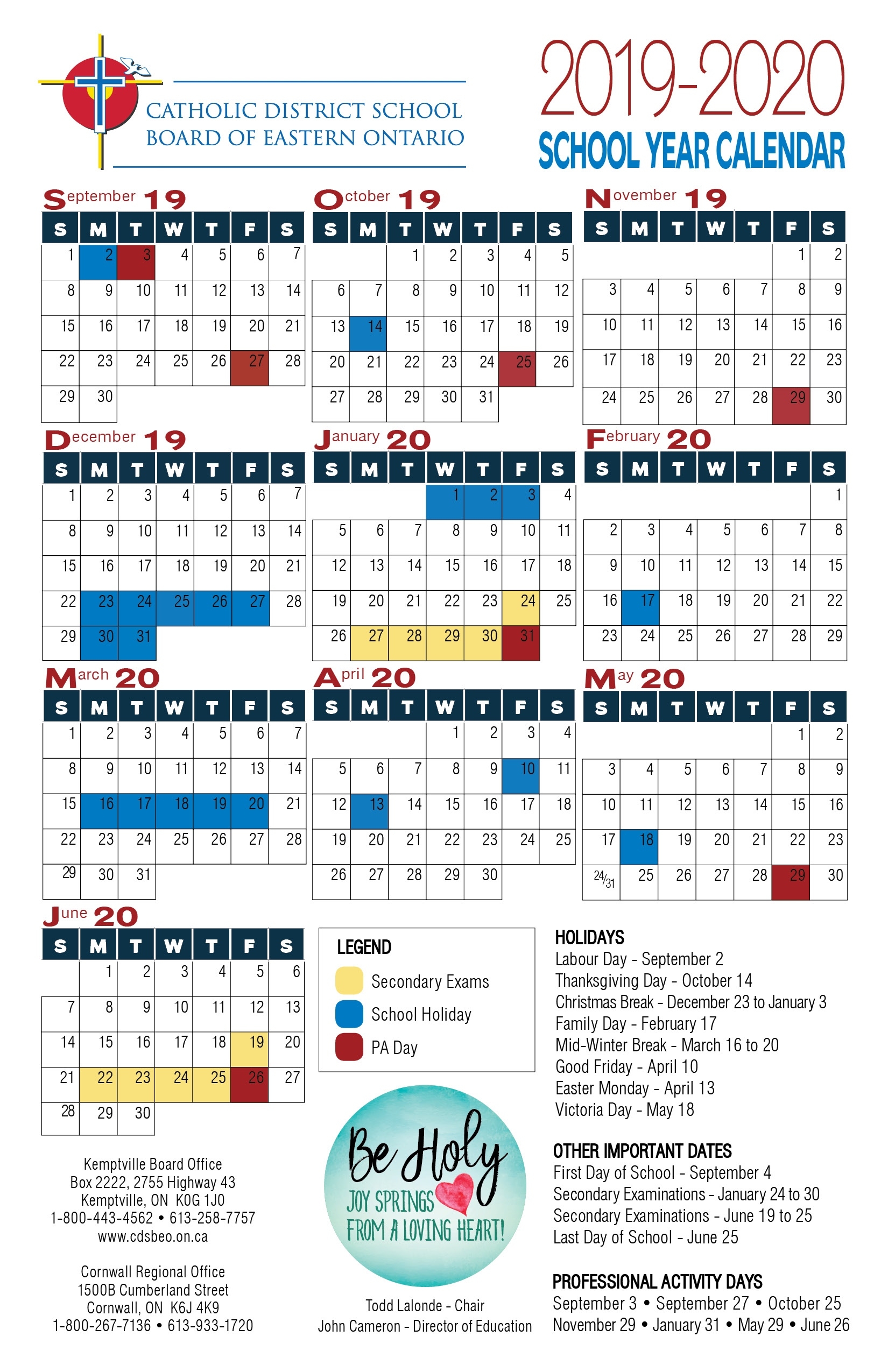 School Year Calendar | Catholic District School Board Of 2020 Calendar Ontario Canada