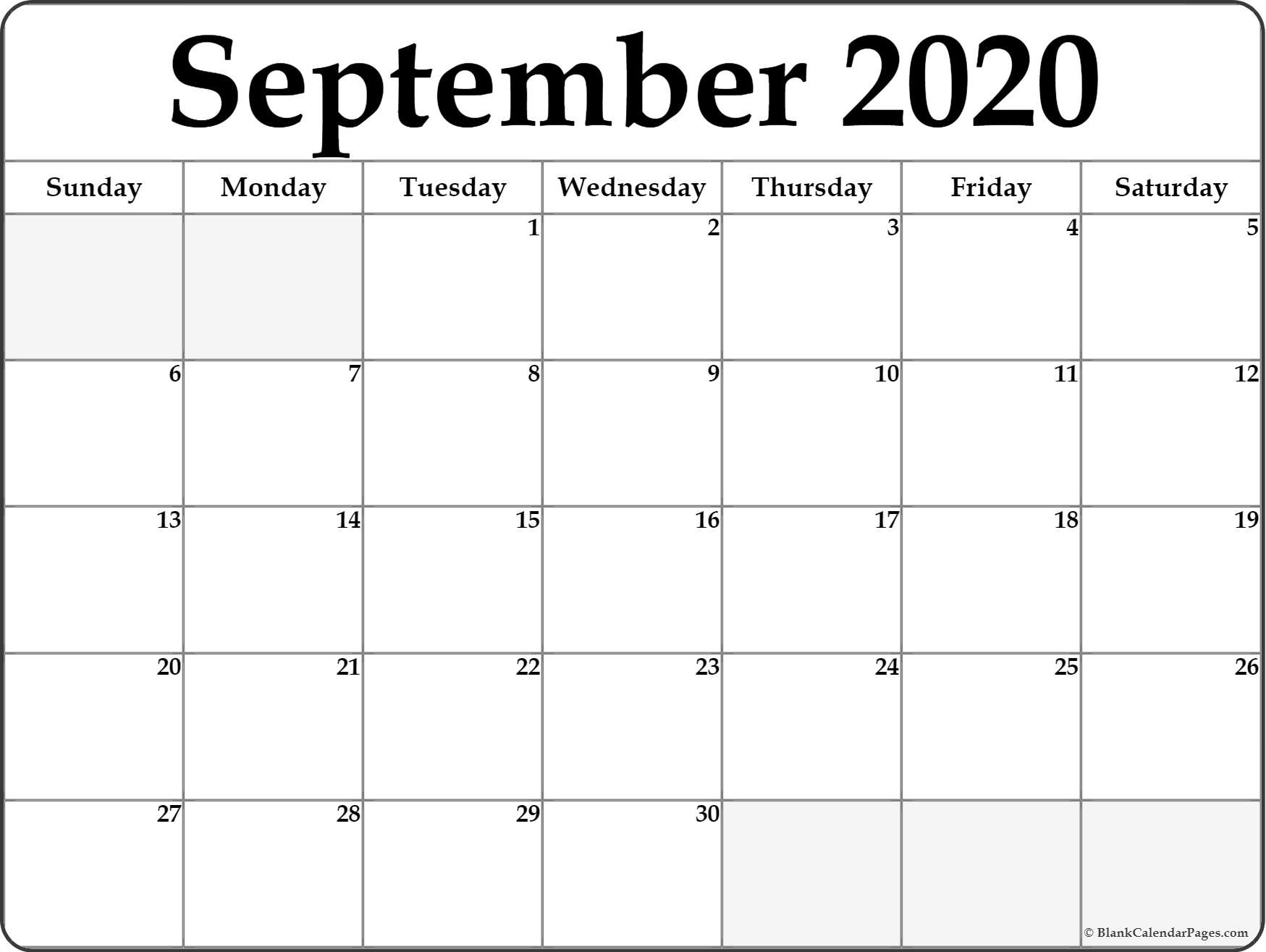 September 2020 Calendar | Free Printable Monthly Calendars September 2020 Calendar Canada