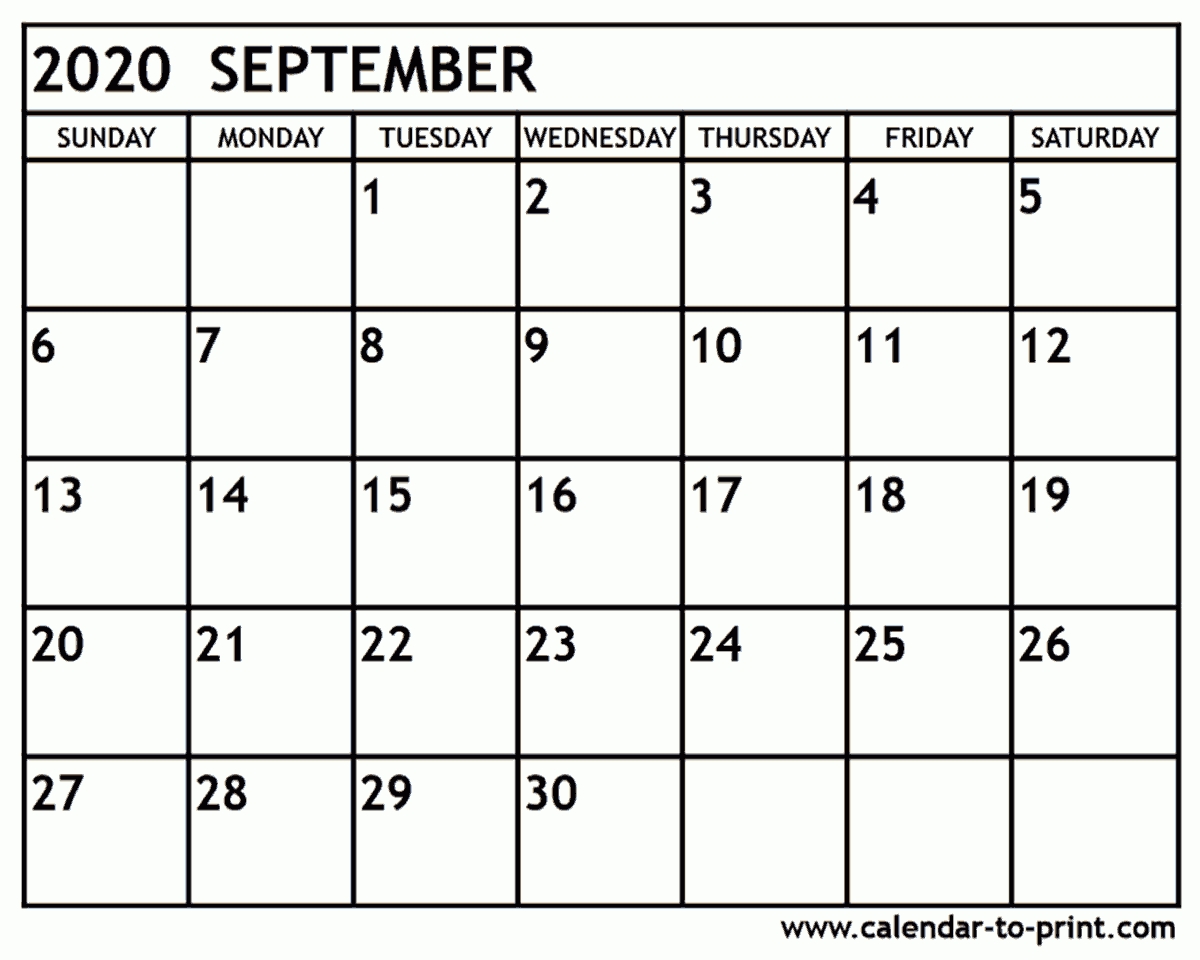 September 2020 Calendar Printable 2020 Calendar With Holidays Vertex