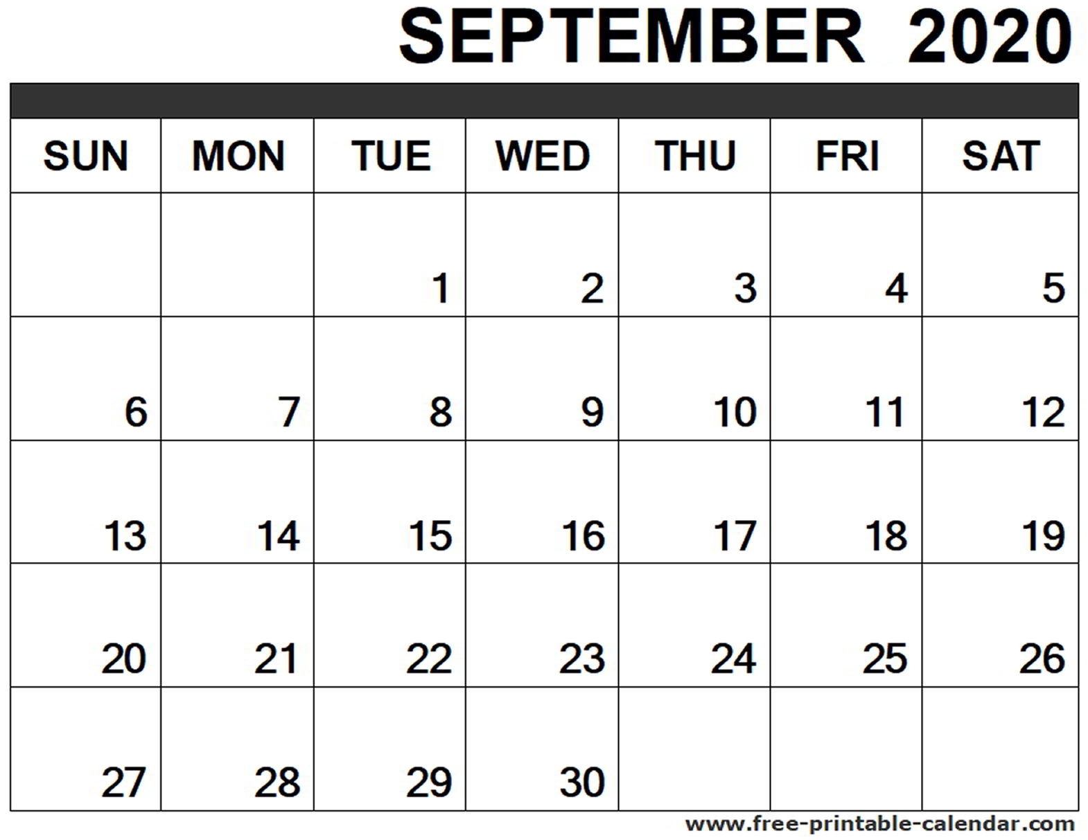September 2020 Calendar Printable - Free-Printable-Calendar Incredible September 2020 Calendar Canada