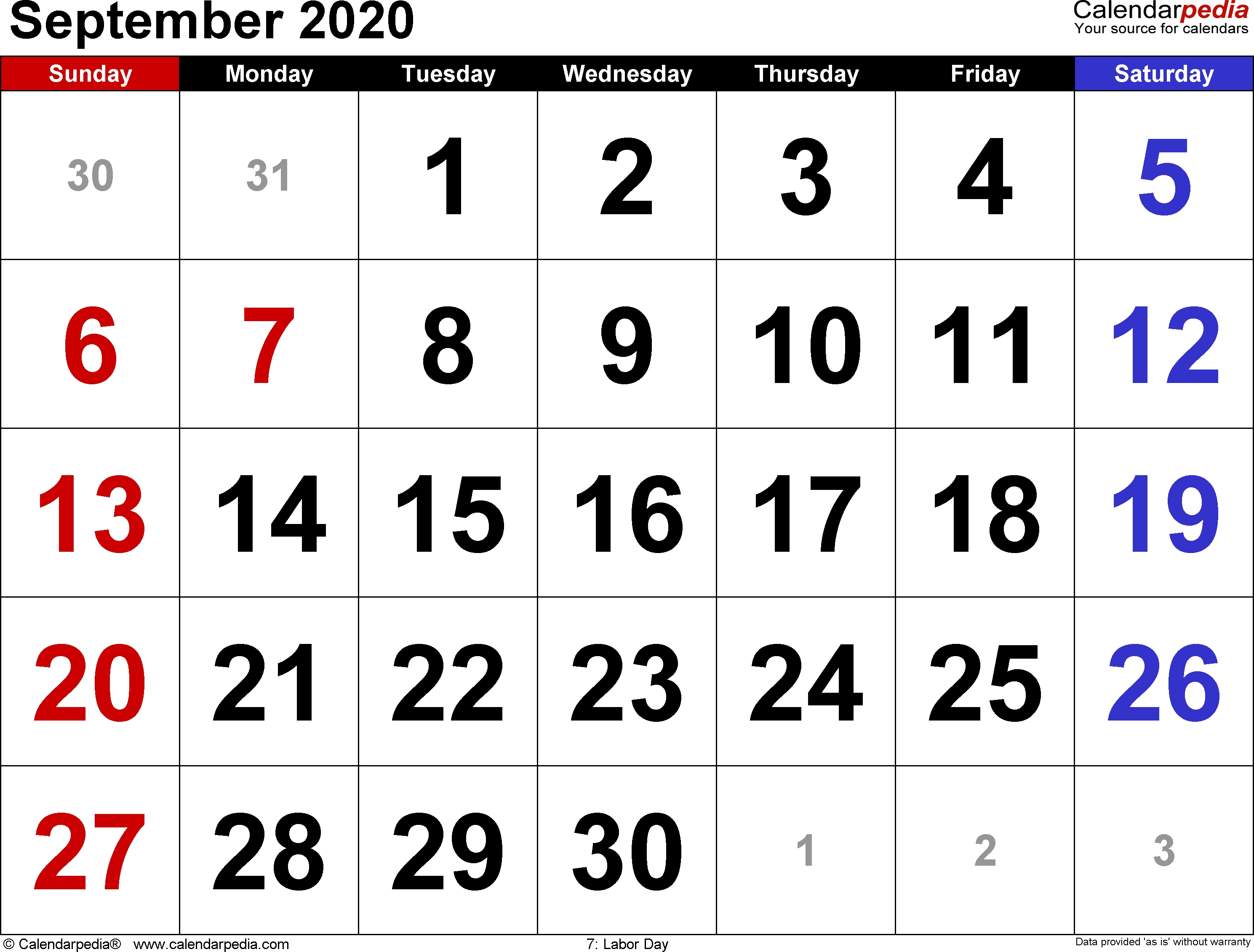 September 2020 - Calendar Templates For Word, Excel And Pdf Incredible September 2020 Calendar Canada