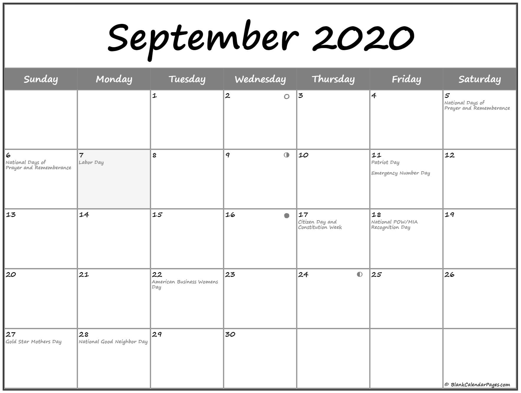 September 2020 Lunar Calendar | Moon Phase Calendar March 2020 Lunar Calendar