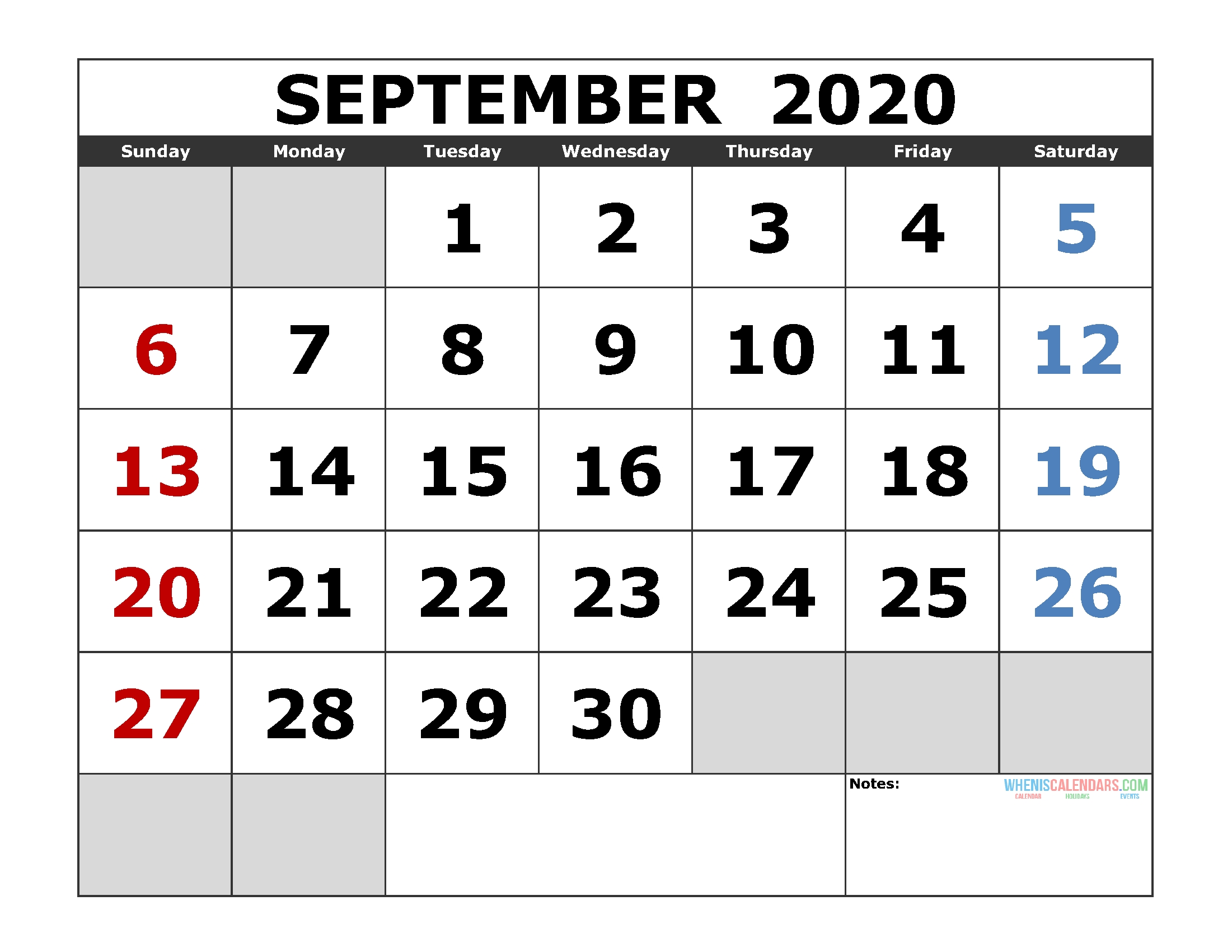 September 2020 Printable Calendar Template Excel, Pdf, Image Calendar From September 2020 To December With Jewish Holidays