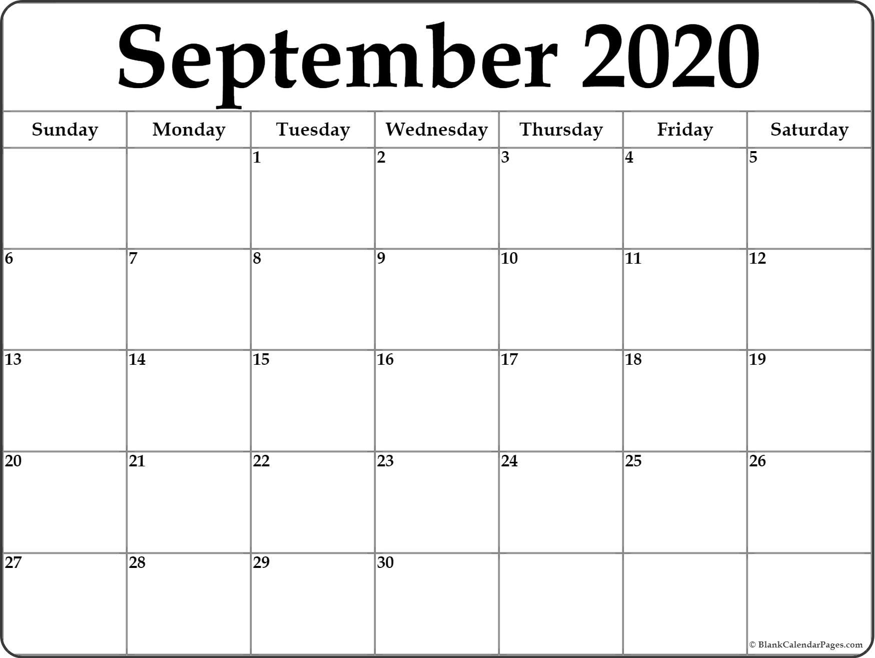 September Monthly Calendar 2020 - Colona.rsd7 Free Printable Monthly Calendar 2020
