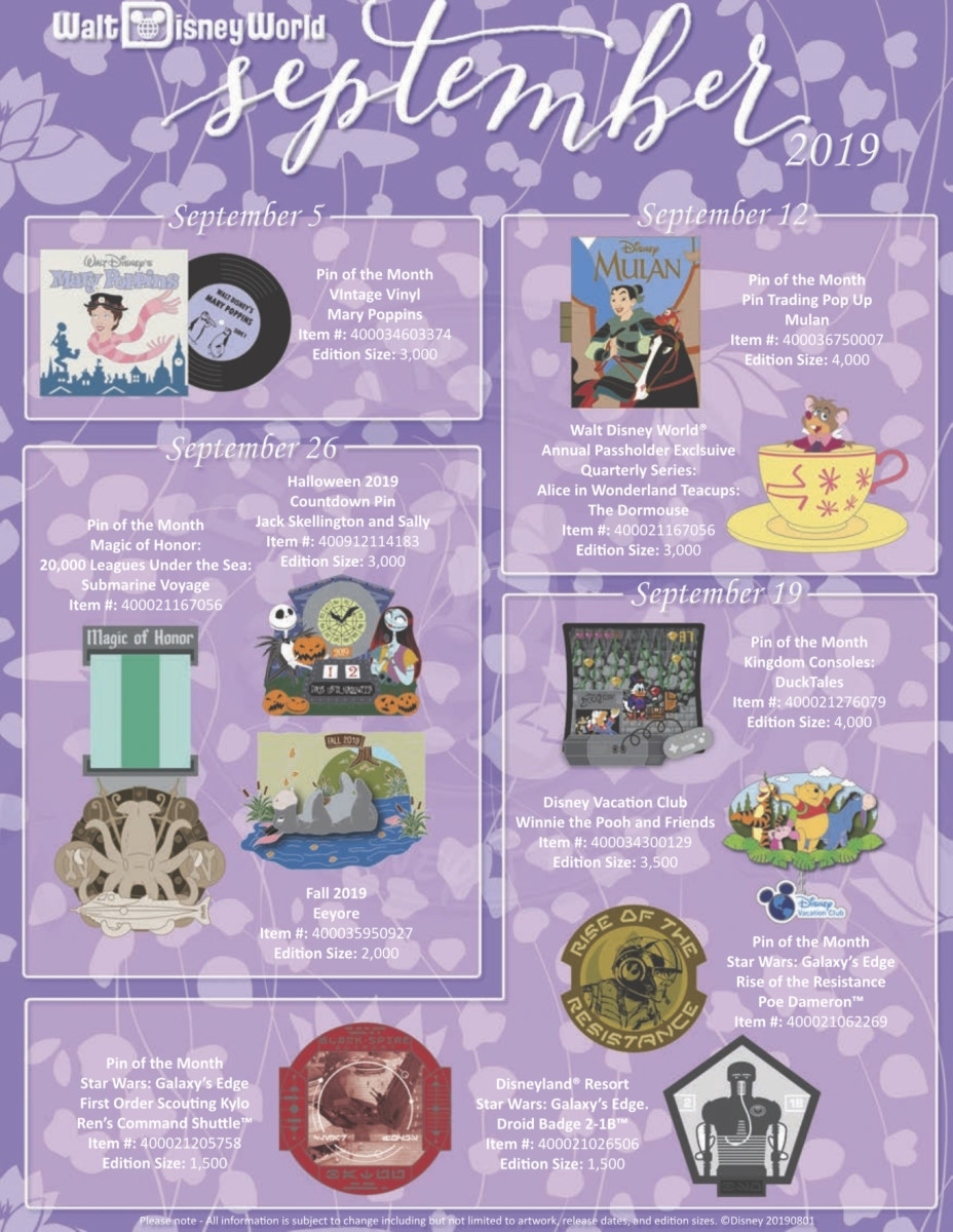 September Pin Releases For Walt Disney World And Disneyland Perky Disney Vacation Club Countdown Calendar