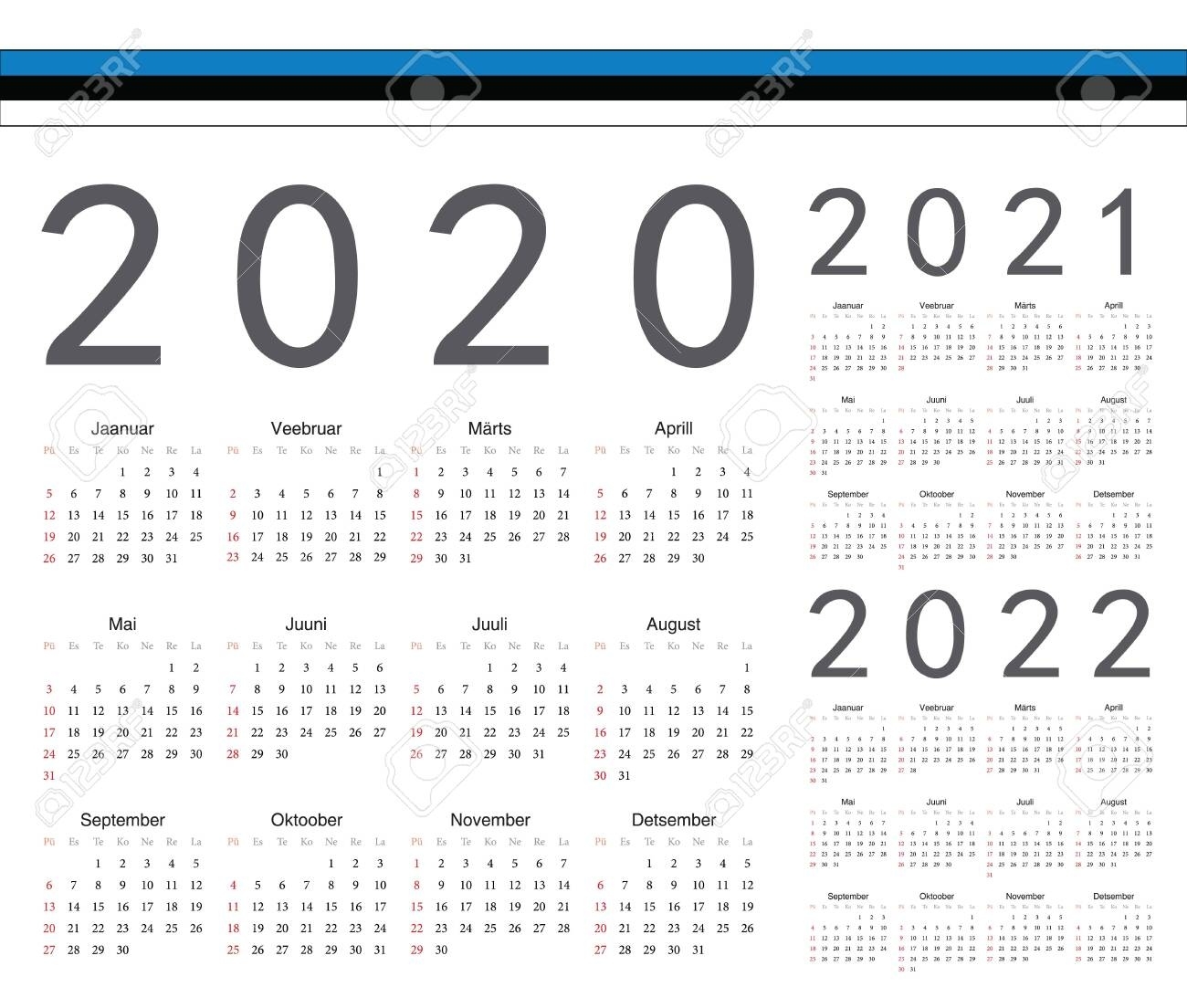 Set Of Estonian 2020, 2021, 2022 Year Vector Calendars. Week.. 2020 Calendar Week 39