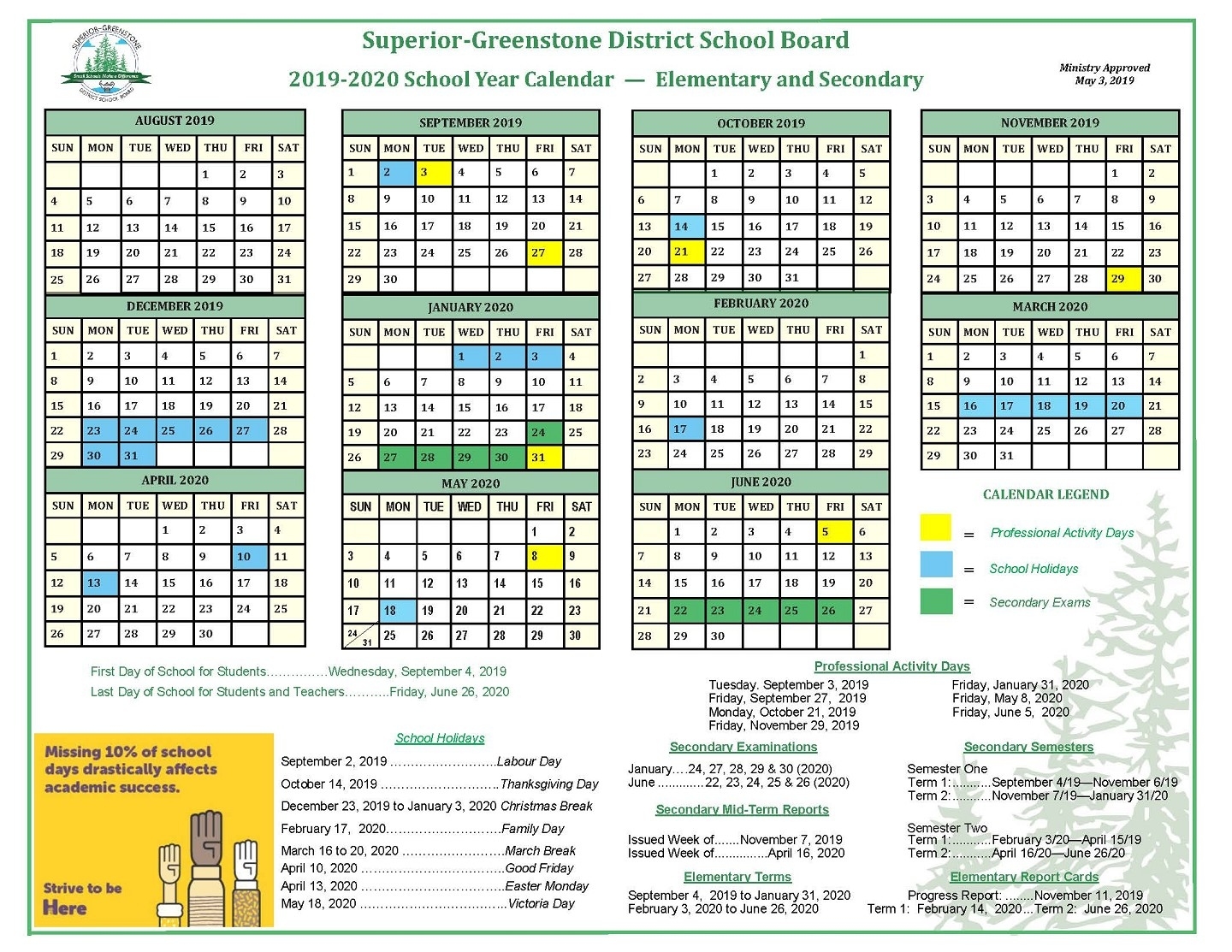 Sgdsb - School Year Calendar Extraordinary 2020 Calendar Ontario Canada